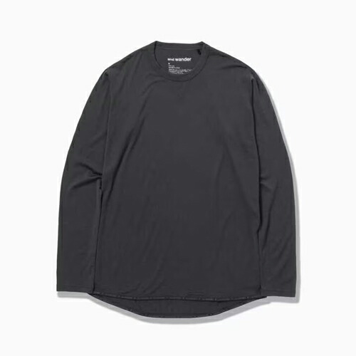 and wander アンドワンダー merino base LS T (5744164128) charcoal チャコール