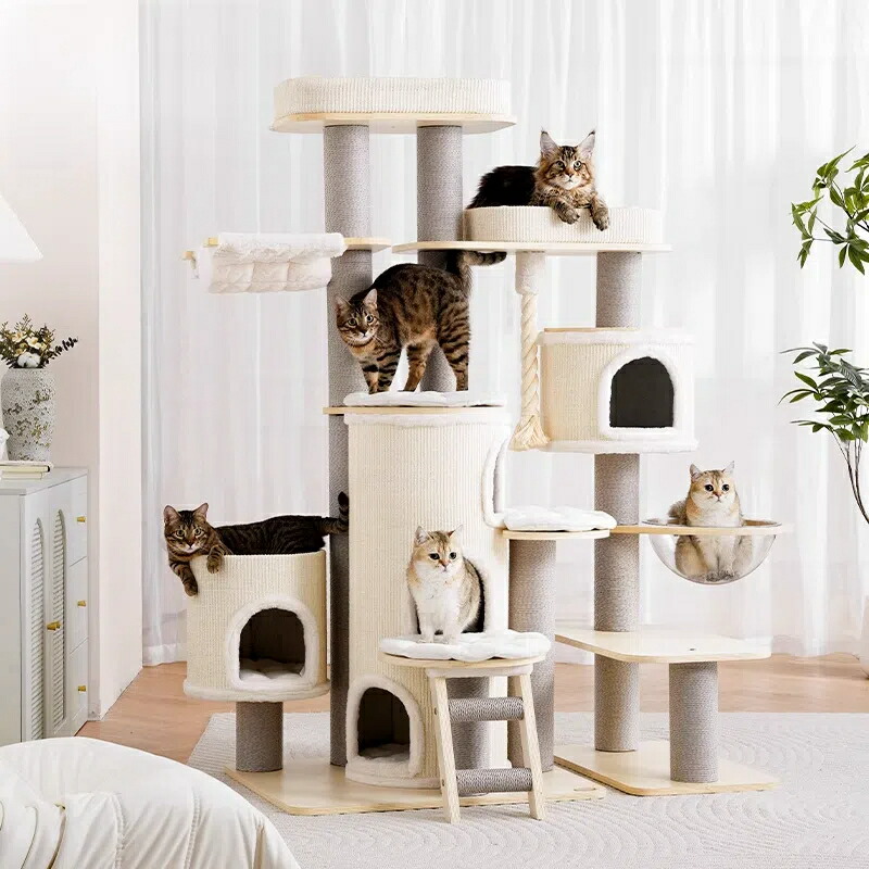 【生まれながら木製】大型 キャッスルデザイン キャッツ円柱 多頭飼い相応う 猫棲み家＆爪とぎ一体型 空白文字船室付き添い人 マンチカンにも至適 晴れ晴れしい猫円柱