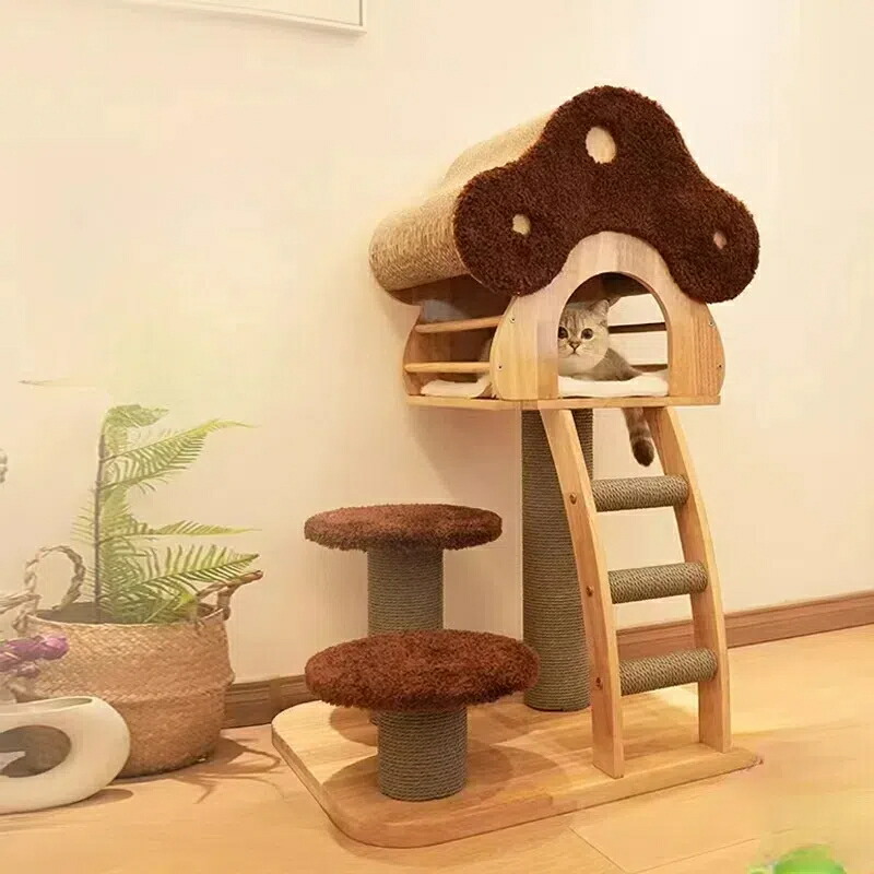 【生まれながら木当て嵌める】パウダーコンパクト猫天然木＆棲み家一体型 省空白文字腹積もり マンチカン相応う 今めかしい天然木棲み家付き添い人 小型猫用キャットタワー