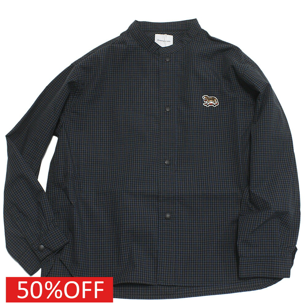 【グルーヴィーカラーズ groovy colors ジュニア 子供服】 セール 【40%OFF】 ミニチェック BUDDY バンドカラー シャツ 4NV紺｜子供服サーカス