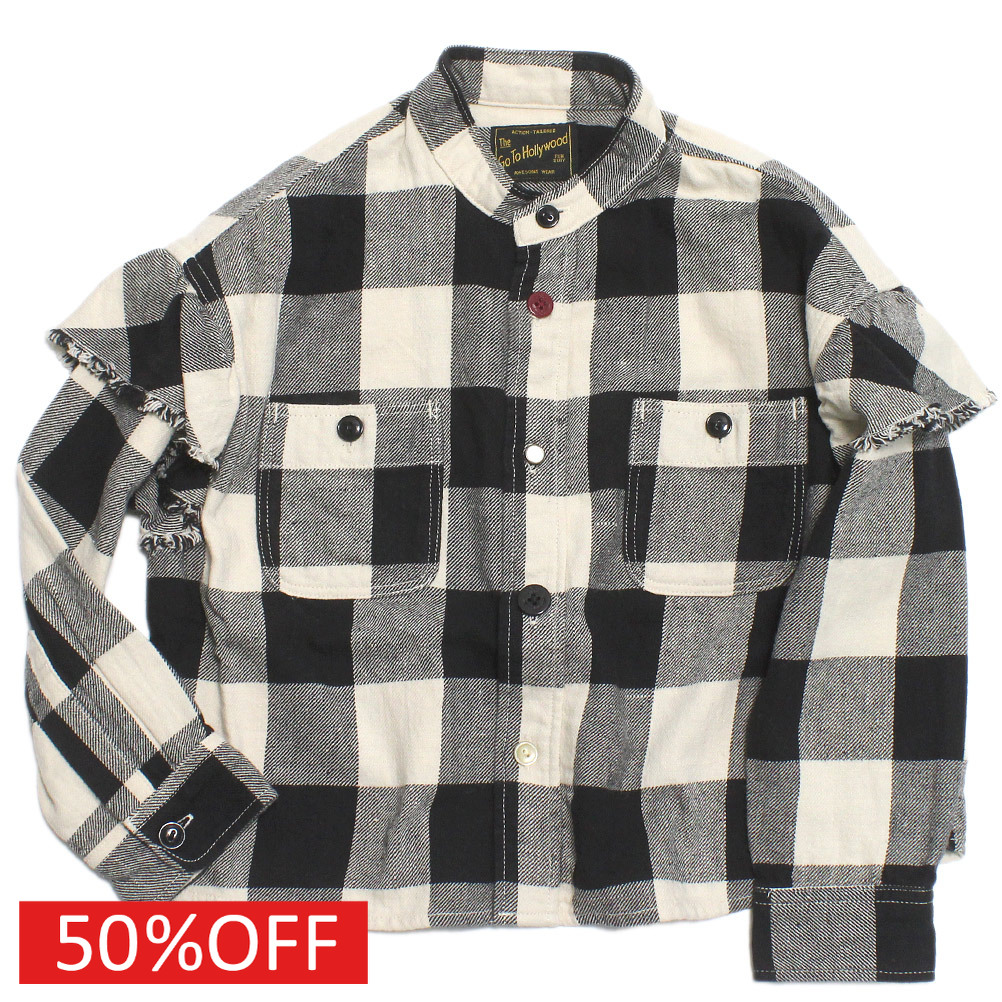 【子供服 親子 ゴートゥーハリウッド GO TO HOLLYWOOD 】 セール 【50%OFF】 ツイル ブロックチェック フリフリ シャツ 2BK黒