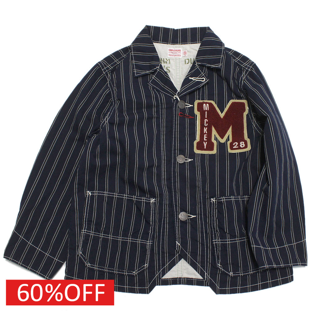 【赤ちゃん服/ウォルトディズニー/DD×パディ/DENIM DUNGAREE×MICKEY共同研究/デニムアンドダンガリー】  大売り出し 【50%OFF】  レジメンストライプ MICKEY JK 4NV紺