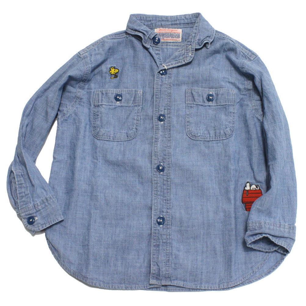 【DD×スヌーピー DENIM DUNGAREE×スヌーピーコラボ PEANUTS 子供服】 ダンガリー SNOOPY シャツ 4NV紺
