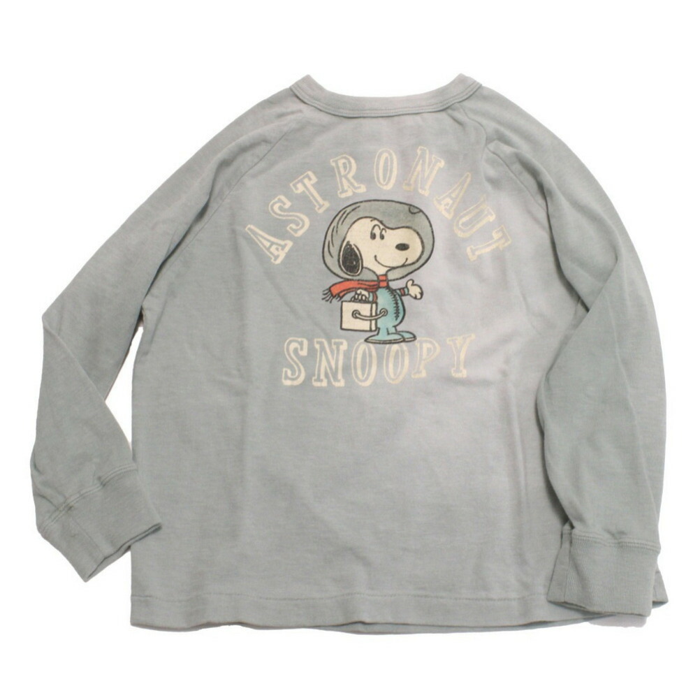 【DD×おせっかい DENIM DUNGAREE×スヌーピーコラボ PEANUTS 赤ちゃん服】  ビンテージテンジク SNOOPY ASTRONAUT TEE 28LGN淡緑