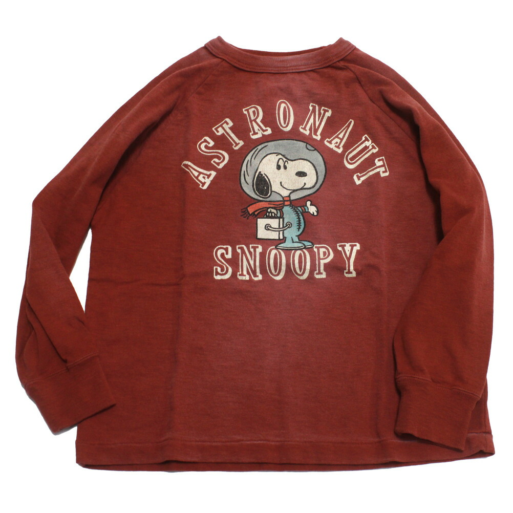【DD×おせっかい DENIM DUNGAREE×スヌーピーコラボ PEANUTS 赤ちゃん服】  ビンテージテンジク SNOOPY ASTRONAUT TEE 55DR濃赤