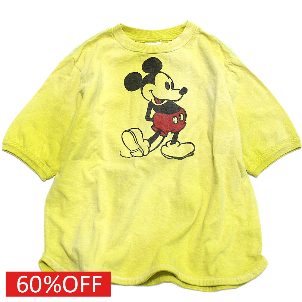 【子供服/ディズニー/DD×ミッキー/DENIM DUNGAREE×MICKEYコラボ/デニムアンドダンガリー】 セール 【50%OFF】 ビンテージテンジク MICKEY ラクガキ TEE 10Y黄