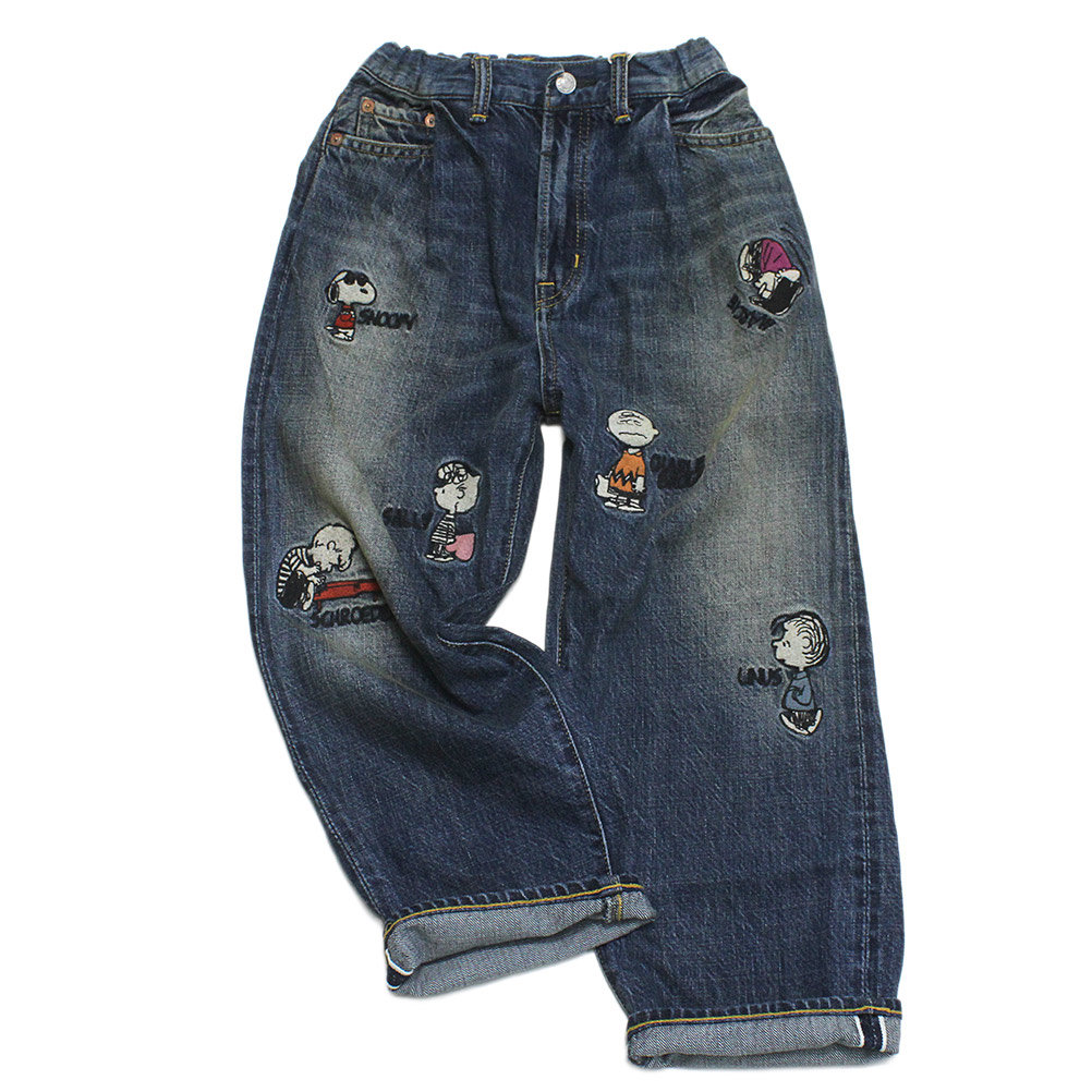 【DD×おせっかい DENIM DUNGAREE×スヌーピーコラボ PEANUTS 赤ちゃん服】  エアリーデニム SNOOPY LPN 14BL青色