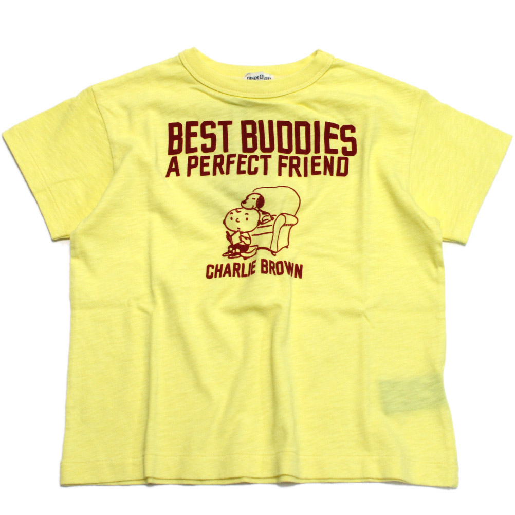【DD×おせっかい DENIM DUNGAREE×スヌーピーコラボ PEANUTS 赤ちゃん服】  テンジク SNOOPY BUDDIES TEE 10Y黄