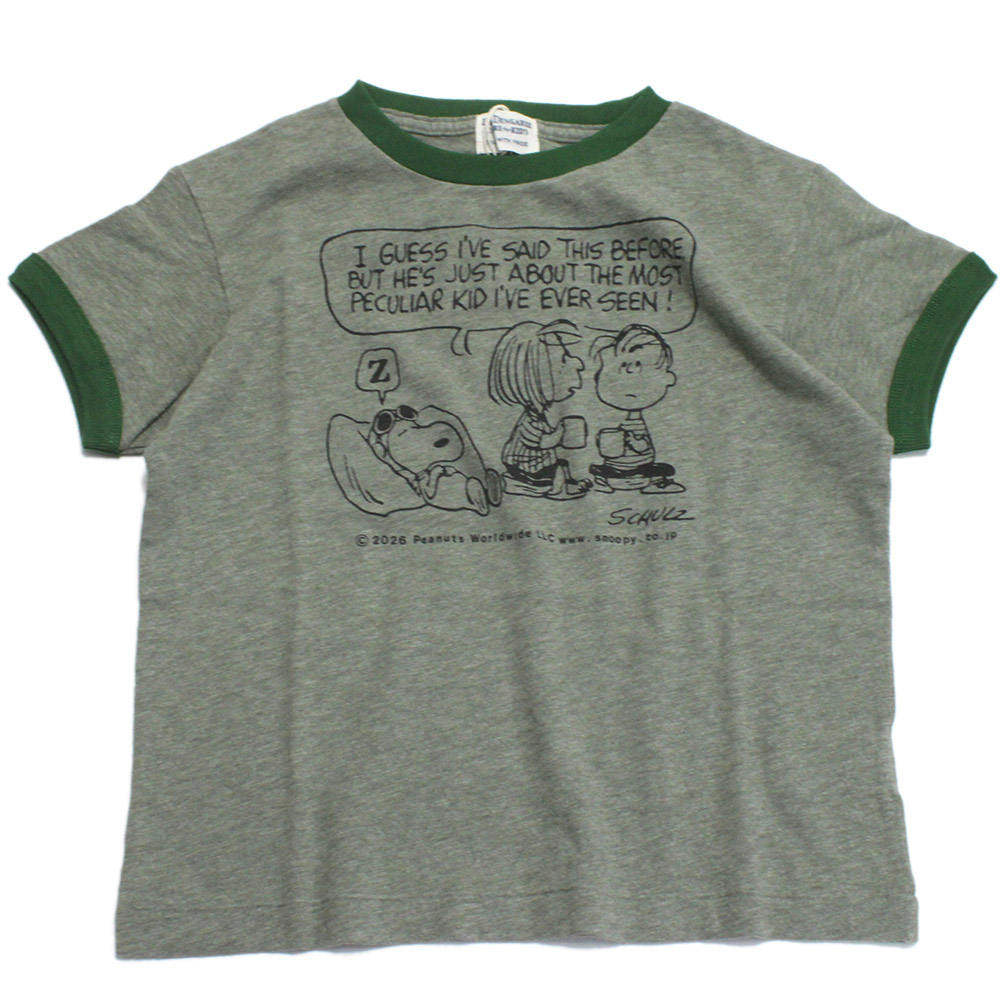 【DD×おせっかい DENIM DUNGAREE×スヌーピーコラボ PEANUTS 赤ちゃん服】  テンジク SNOOPY EVER SEEN TEE 28LGN淡緑