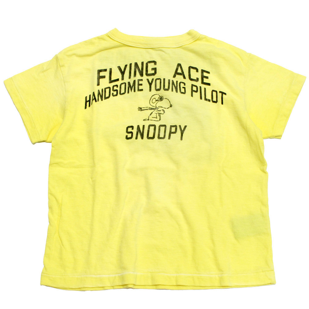【DD×おせっかい DENIM DUNGAREE×スヌーピーコラボ PEANUTS 小わっぱ服】  ビンテージテンジク SNOOPY HERO TEE 10Y黄