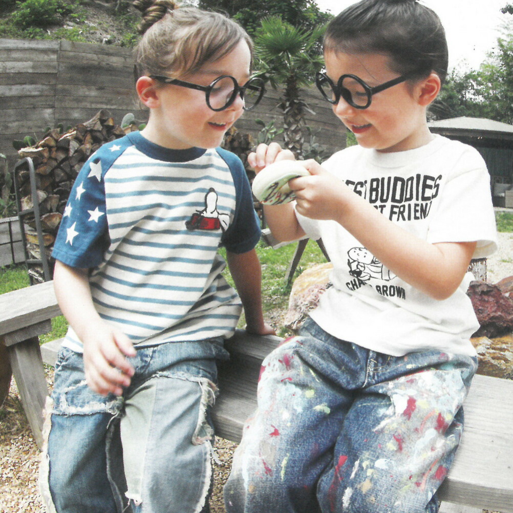 【DD×スヌーピー DENIM DUNGAREE×スヌーピーコラボ PEANUTS 子供服】 テンジク SNOOPY ボーダー TEE【4月入荷予定】 1W白