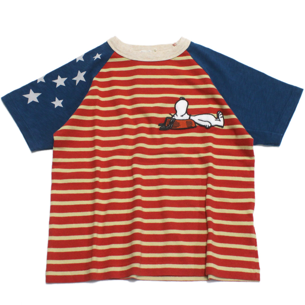 【DD×おせっかい DENIM DUNGAREE×スヌーピーコラボ PEANUTS 赤ちゃん服】  テンジク SNOOPY 間借り人 TEE 5R赤