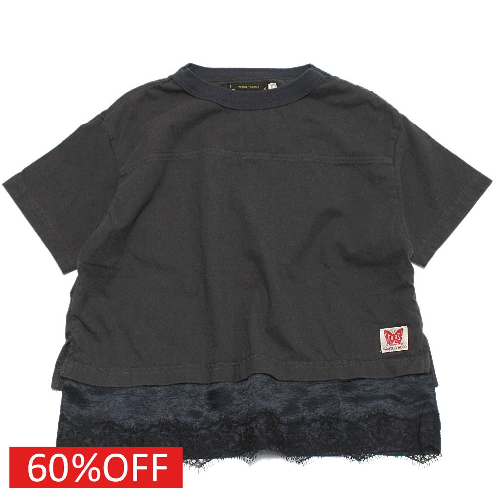 【子供服 親子 ゴートゥーハリウッド GO TO HOLLYWOOD 】 セール 【50%OFF】 レイヤードフウ レース ナンバリング TEE 2BK黒