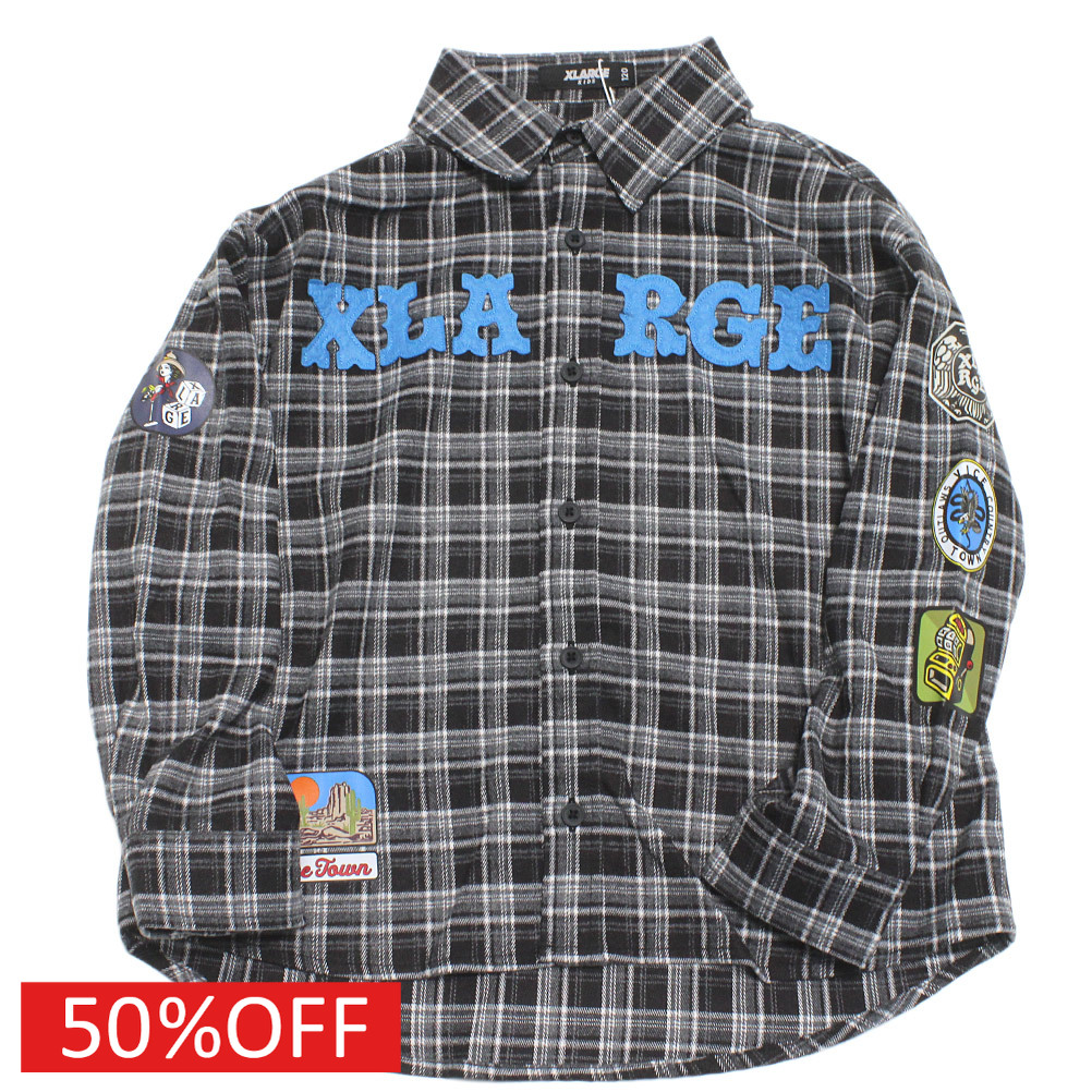 【キッズ エクストララージ XLARGE KIDS 子供服 エックスラージ】 セール 【50%OFF】 パッチロゴチェックシャツ クロ(80)