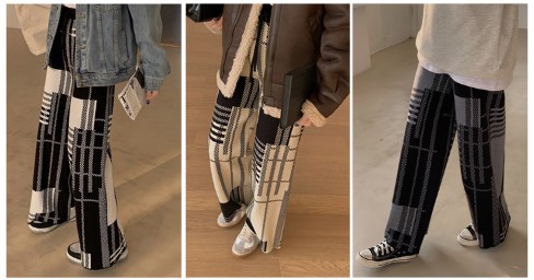 ランダムチェック柄ニットワイドPT