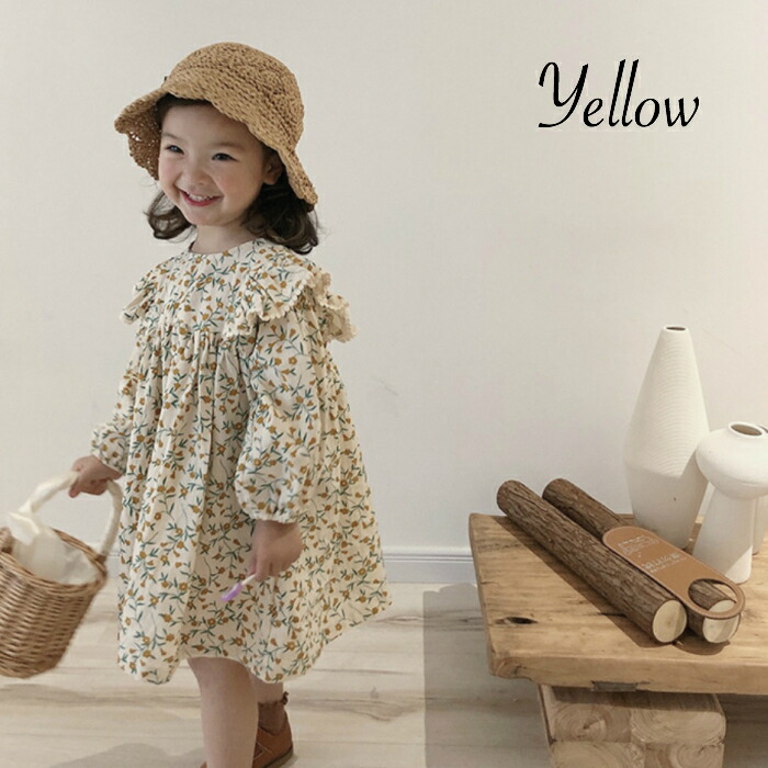 楽天市場 小花柄 リバティ フリル 長袖 ワンピース シトロン