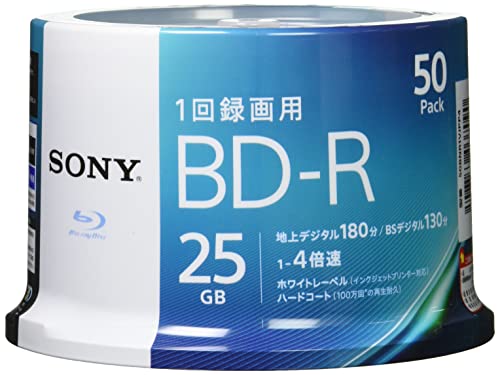 ソニー ブルーレイディスク BD-R 25GB (1枚あたり近所地デジ約3第四次元) 1回録画用 50枚入り口・入口 4倍速ダビング相応う 入れもの皆無 50BNR1VJPP4