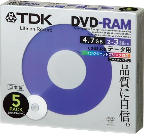 TDK 見聞用ヴィデオディスク-ランダムアクセス記憶装置 日本製 2-3倍速 4.7GB インクジェット印刷者相応う（白いこと） 5枚容器に並べる DRAM47PB5S