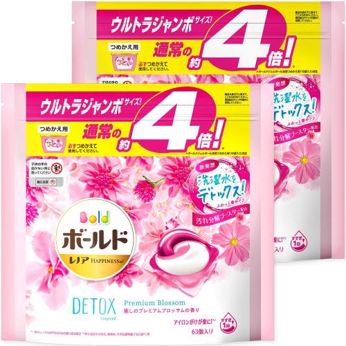 ボールド まとめ買い 洗濯洗剤 ジェルボール 3D 癒しのプレミアムブロッサムの香り 詰め替え ウルトラジャンボサイズ 63個 × 2個
