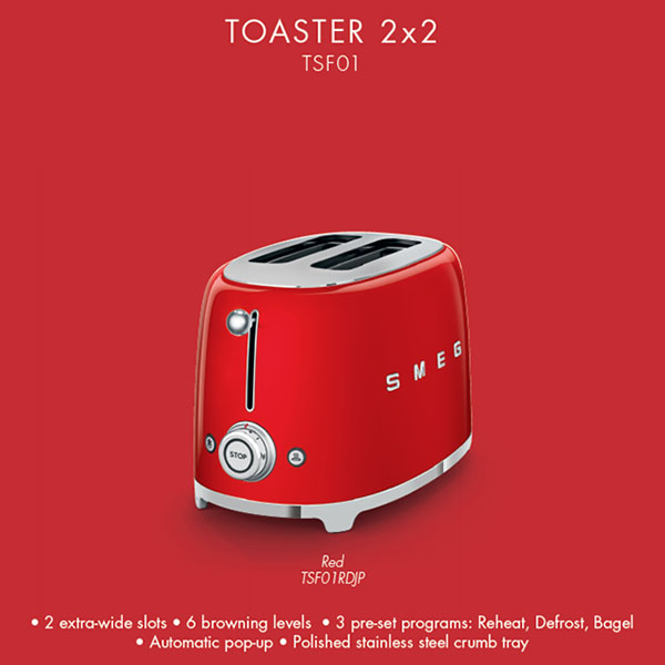 トースター スメッグsmeg ポップアップトースター レッドtsf01rdjp 赤 おしゃれ デザイン家電 スタイリッシュ イタリア キッチン家電 かわいい インテリア レトロ ポップアップ パン焼き トースター パン焼き機 パン焼き器 Salon Raquet De