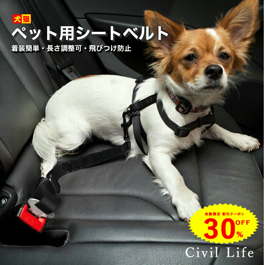 目玉 車用リード シートベルト着脱タイプ 犬 猫 長さ調整可能 【着後レビューで