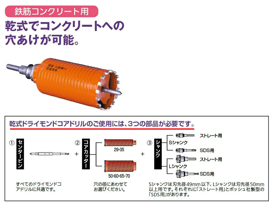 乾式ドライモンドコアドリル / 中核グループ裁断師 1本入り口・入口 PCD60C 24304593 ミヤナガ