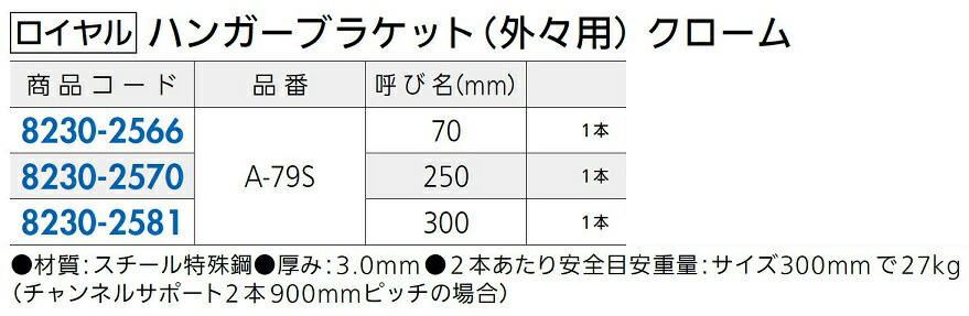 市場 ハンガーブラケット 呼び名：70 A-79S 外々用 1本入り