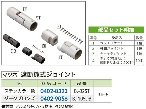 【リフォーム用品】 マツ六 フリーRレール 遮断機式ジョイント ＢＪ－３２ＳＴ DIY　リフォーム