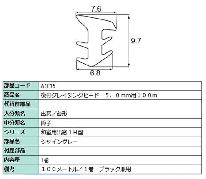 後付グレイチングビード 100m / 1巻 部品色：シャイングレー A1F15 交換用 部品 LIXIL リクシル TOSTEM トステム 6,617円