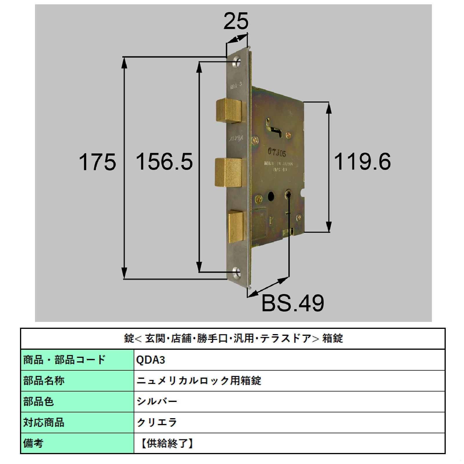 ニュメリカルロック用箱錠 / 1 書き割り 部分品色:しろがね色 QDA3 取り替えっこ用 部分品 LIXIL リクシル TOSTEM トステム