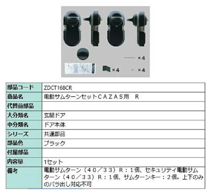 電動サムターンセット R / CAZAS用 部分品色：黒いこと ZDCT168CR 取り替えっこ用 部分品 LIXIL リクシル TOSTEM トステム