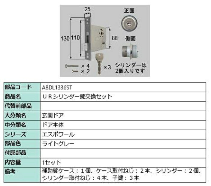 【楽天市場】URシリンダー錠交換セット / 1セット入り 部品色：ライトグレー A8DL1336ST 交換用 部品 新日軽 LIXIL