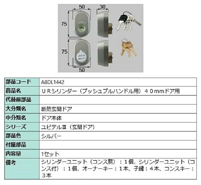 URシリンダー プッシュプルハンドル用 / 1セット入り 部品色：シルバー A8DL1442 交換用 部品 新日軽 LIXIL リクシル TOSTEM トステム