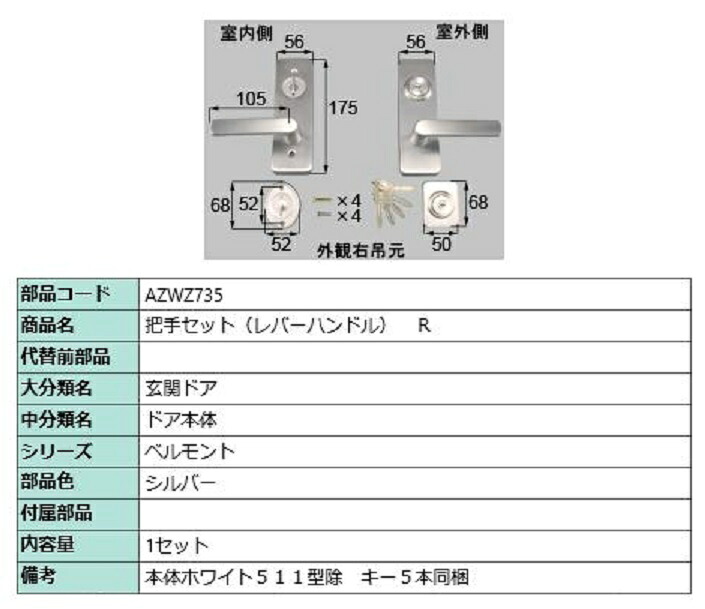 把手セット(レバーハンドル) / R 部品色：シルバー AZWZ735 交換用 部品 LIXIL リクシル TOSTEM トステム 29,183円