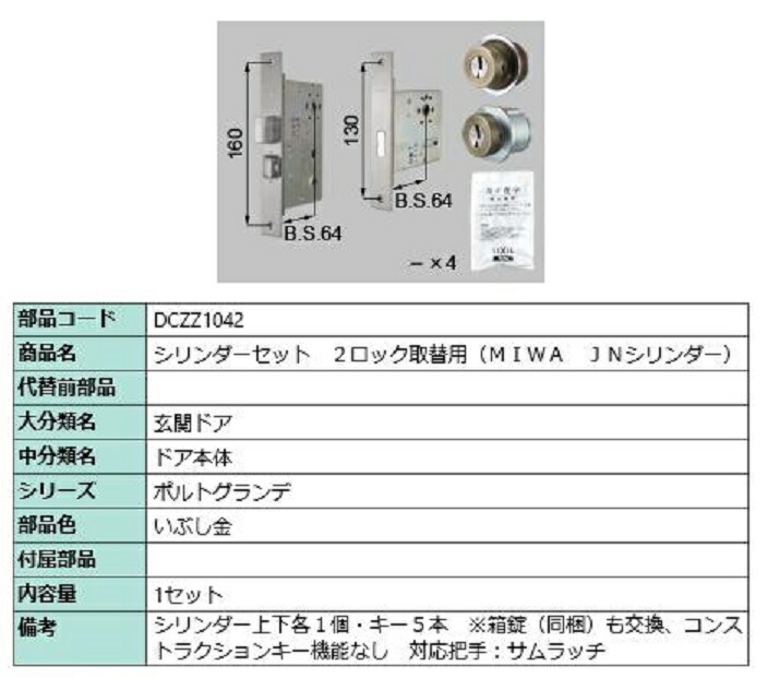 円柱書き割り 2鍵を掛ける取替用 MIWA / JN円柱 部分品色：いぶし金 DCZZ1042 取り替えっこ用 部分品 LIXIL リクシル TOSTEM トステム