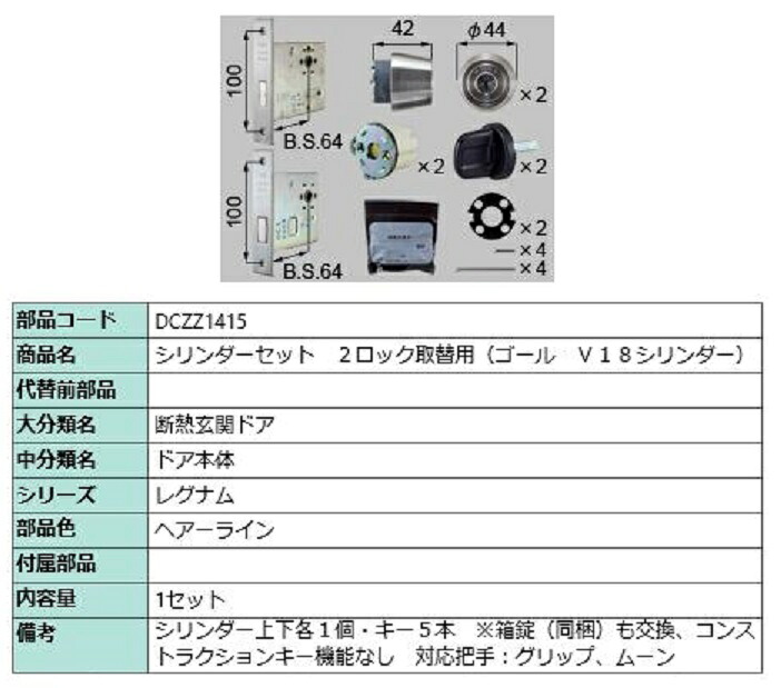 円柱書き割り 2鍵を掛ける取替用 決勝点 / V18円柱 部分品色：ヘアーライン DCZZ1415 取り替えっこ用 部分品 LIXIL リクシル TOSTEM トステム