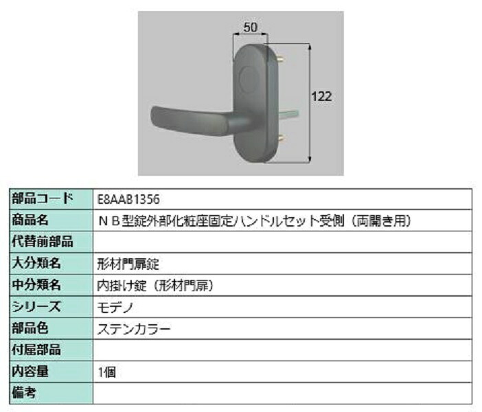 NB型錠外部化粧座固定ハンドルセット 受側 / 両開き用 部品色：ステンカラー E8AAB1356 交換用 部品 新日軽 LIXIL リクシル TOSTEM トステム