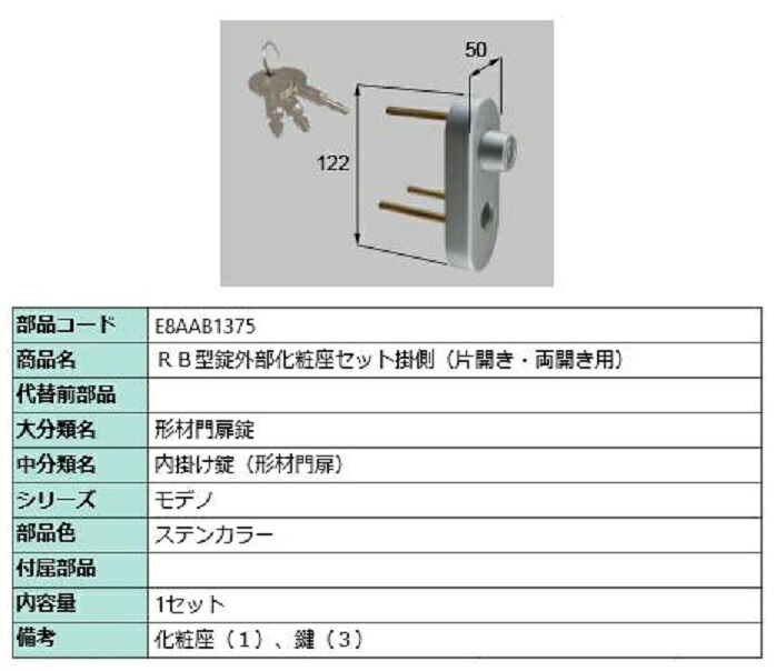 RB型錠外部化粧座セット 掛側 / 片開き・両開き用 部品色：ステンカラー E8AAB1375 交換用 部品 新日軽 LIXIL リクシル TOSTEM トステム