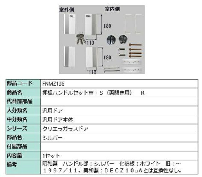 楽天市場】押板ハンドルセット / 1セット入り 部品色：シルバー DECZ005A 交換用 部品 LIXIL リクシル TOSTEM トステム :  Clair（クレール）楽天市場店