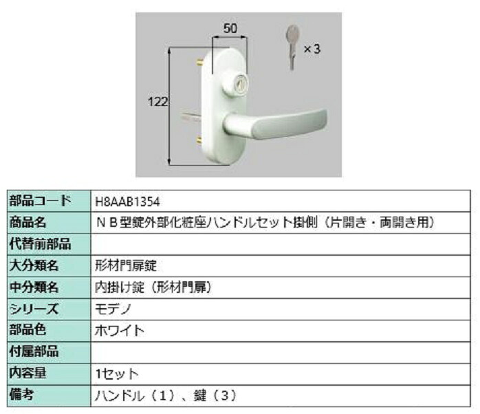 NB型錠外部化粧座ハンドルセット 掛側 / 片開き・両開き用 部品色：ホワイト H8AAB1354 交換用 部品 新日軽 LIXIL リクシル TOSTEM トステム