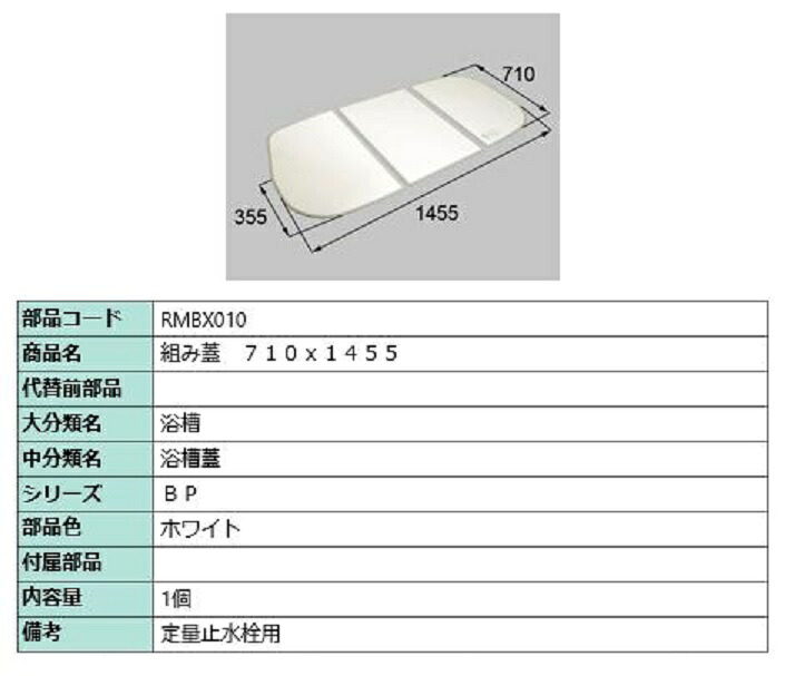 組み蓋 / 定量止水栓用 710mm × 1,455mm 部品色：ホワイト RMBX010 交換用 部品 LIXIL リクシル TOSTEM トステム