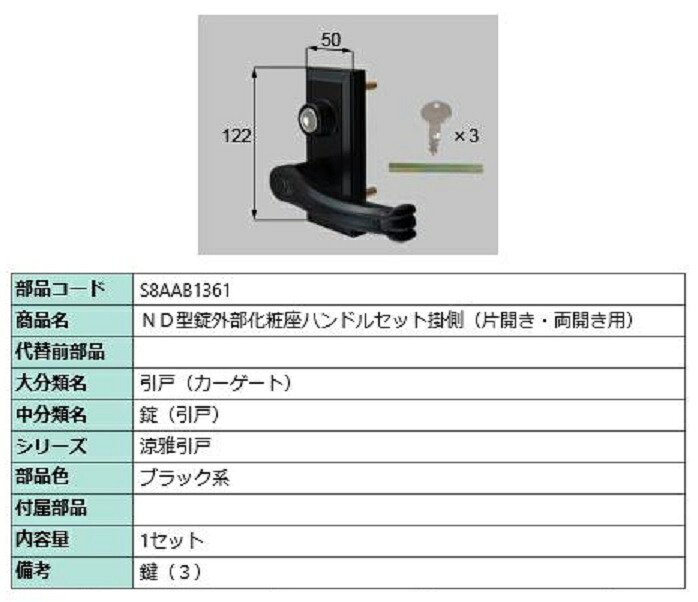 ND型錠外部化粧座ハンドルセット 掛側 / 片開き・両開き用 部品色：ブラック系 S8AAB1361 交換用 部品 新日軽 LIXIL リクシル TOSTEM トステム