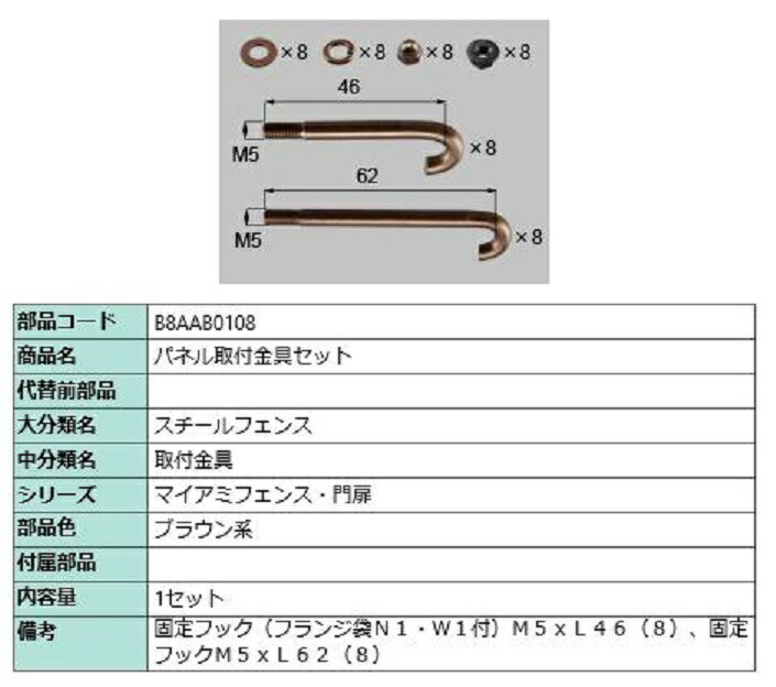 パネル取付金具セット / 1セット入り 部品色：ブラウン系 B8AAB0108 交換用 部品 新日軽 LIXIL リクシル TOSTEM トステム