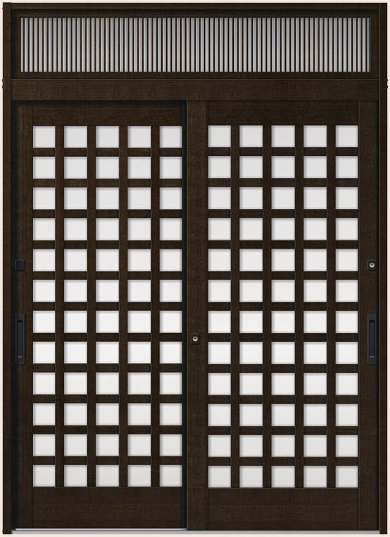 花伝 K6 2枚建て 半外付枠 ランマ付き 95型 井桁格子 18723 W：1,870mm × H：2,337mm 玄関引戸 LIXIL リクシル TOSTEM トステム