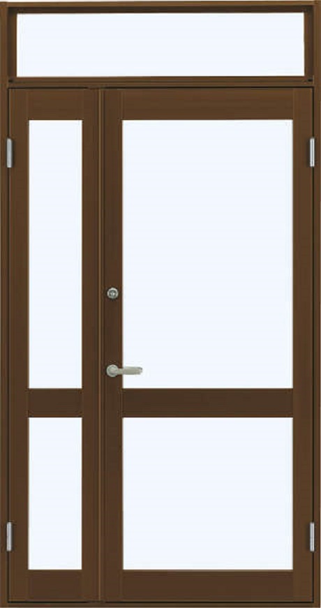 7TD 店舗ドア 親子 ランマ付き 1ロック仕様 単板ガラス 中桟付き W：1,235mm × H：2,330mm 店舗 土間納まり YKK AP