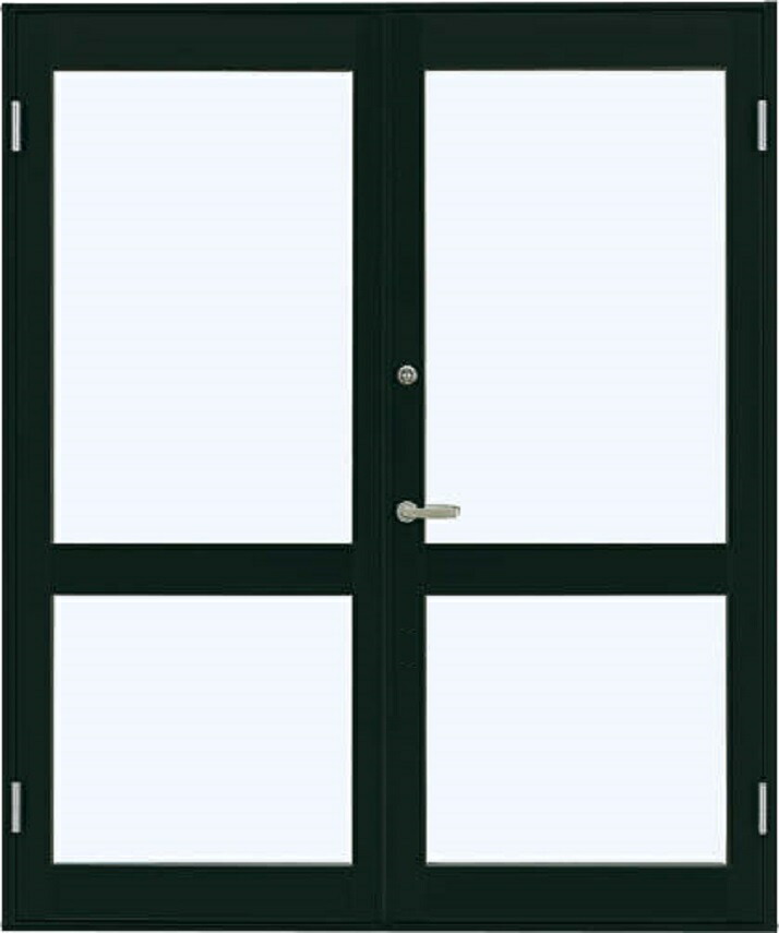 7TD 店舗ドア 両開き ランマなし 1ロック仕様 一般複層ガラス仕様 中桟付き W：1,690mm × H：2,018mm 店舗 土間納まり YKK AP