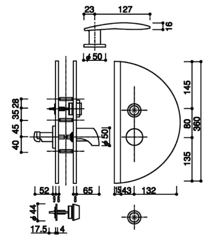 握り玉錠(半円座) / 1セット入り HH-2K-14142 交換用 部品 YKK AP