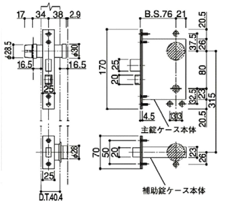 補助錠ケース本体 / 1個入り HH-J-0075 交換用 部品 YKK AP