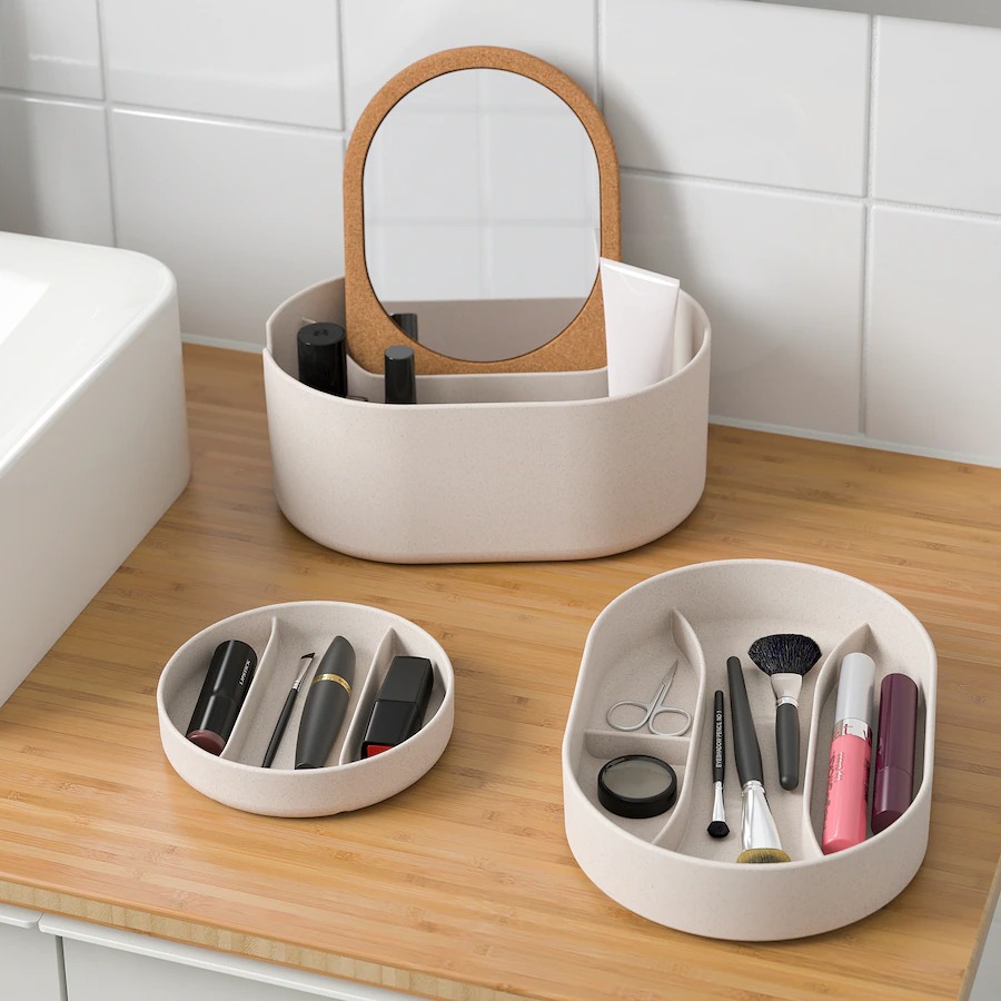 IKEA イケア 収納ボックス ミラーのふた付き プラスチック コルク