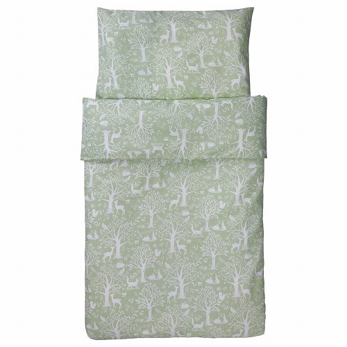 市場 Ikea トロルドム イケア M グリーン 110x125 掛け布団カバー ベビーベッド用 枕カバー1枚 Trolldom 森の動物模様 35x55cm